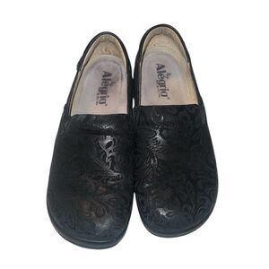 Alegria Black Leather Patterned Slip-On Shoes Size 38